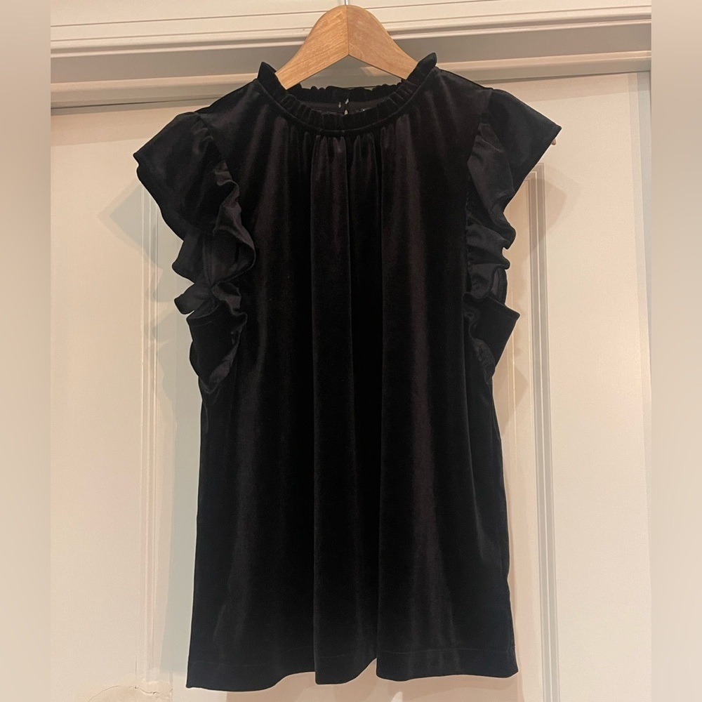 GAP Elegant Black velvet Ruffle Sleeve Blouse
